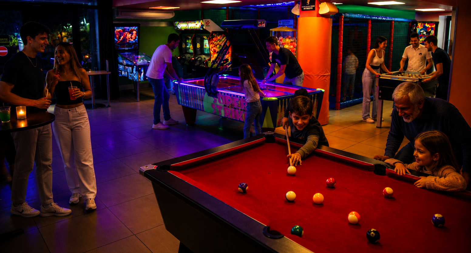 Espace arcade Goolfy avec billard, air hockey et babyfoot